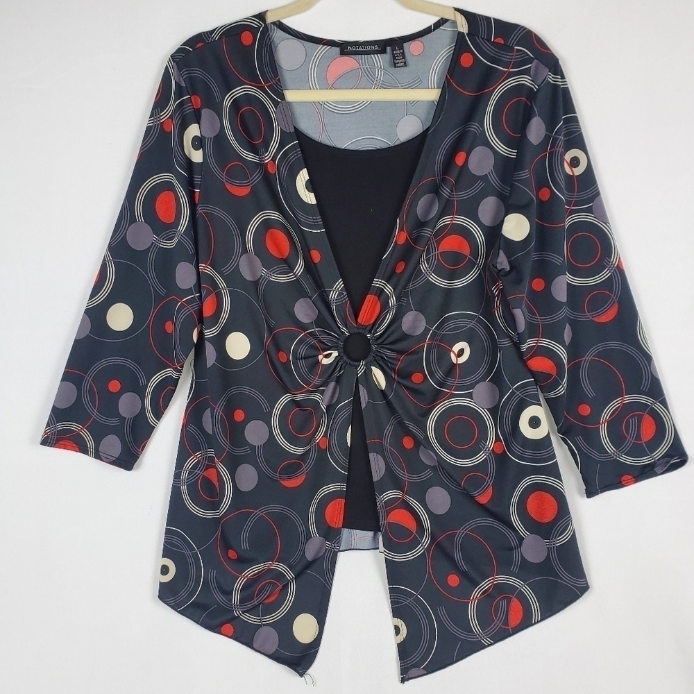 Vintage Notations Long Sleeve Shirt Top Womens Sz L Made in USA Black Red White